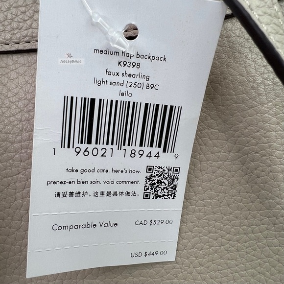 Kate Spade Leila Medium Flap Backpack Faux Shearling In Light Sand - Picture 11 of 11